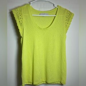 LOFT Bright Chartreuse Knit Crochet Sleeve Tank Size S
